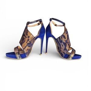 Bebe Cobalt Blue Metallic Strappy Stiletto Heels Y2K Party Shoes